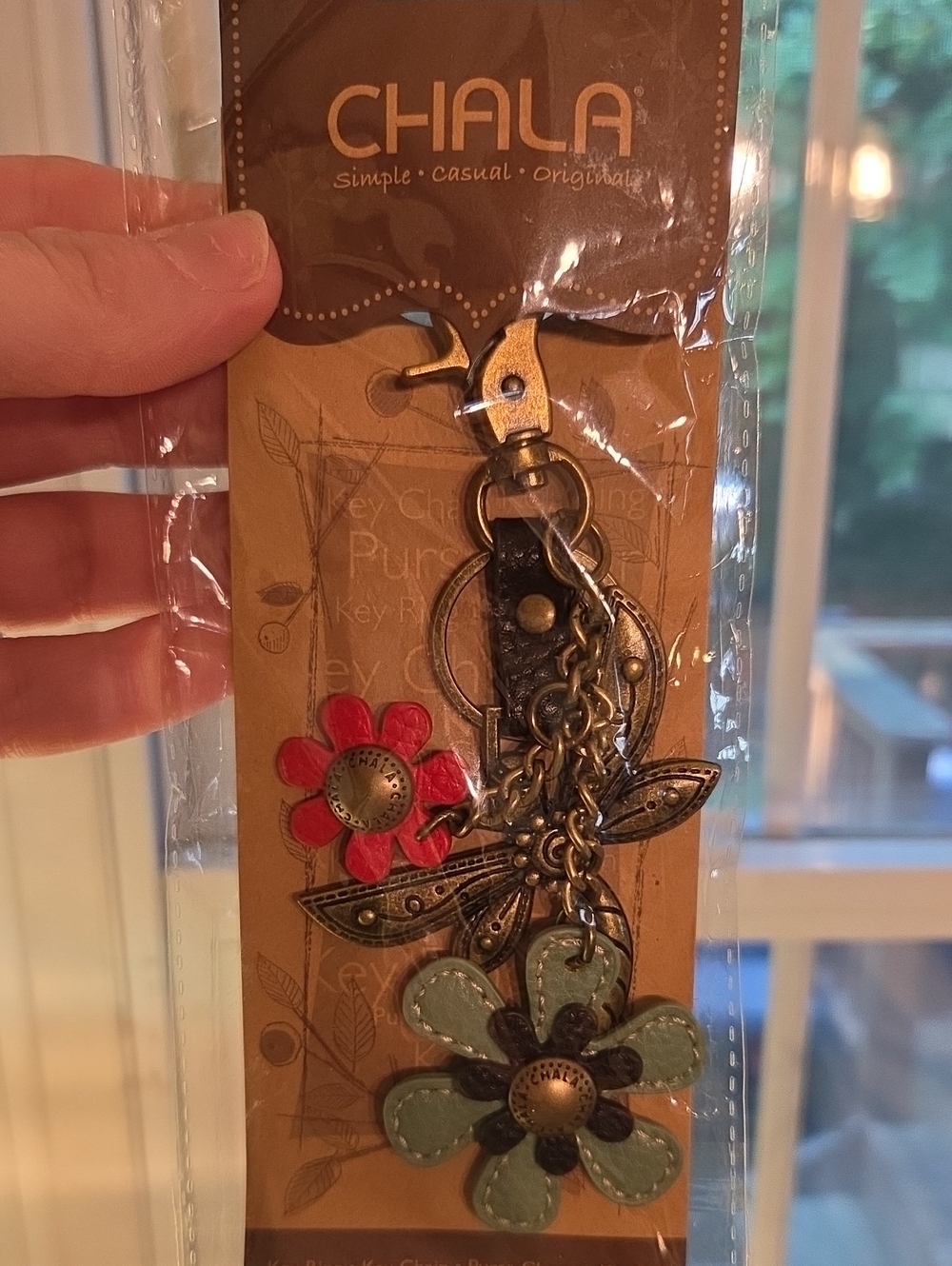 Chala Leather Dragonfly & Flower Keychain Charm